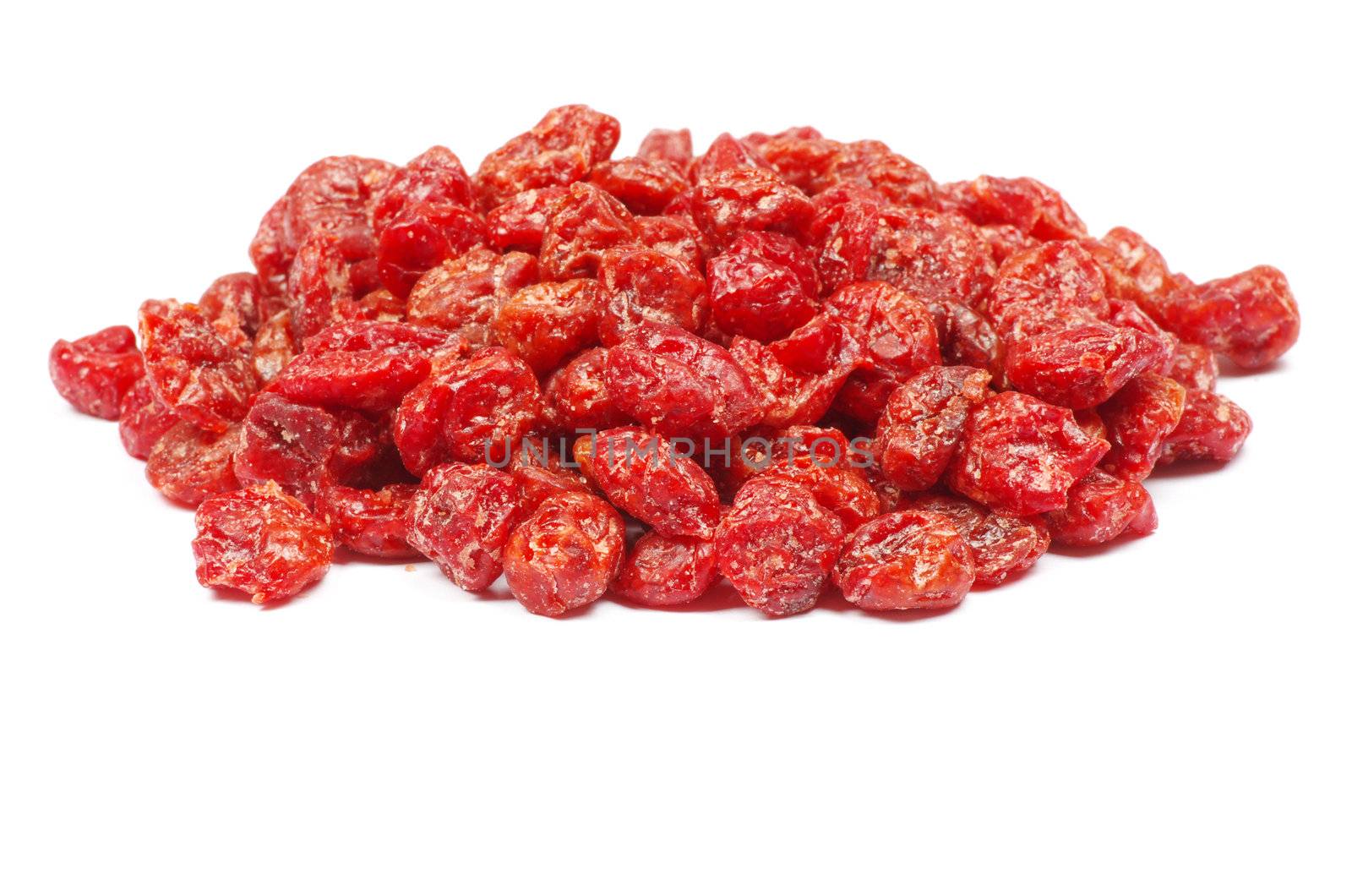 red dried goji berries on white