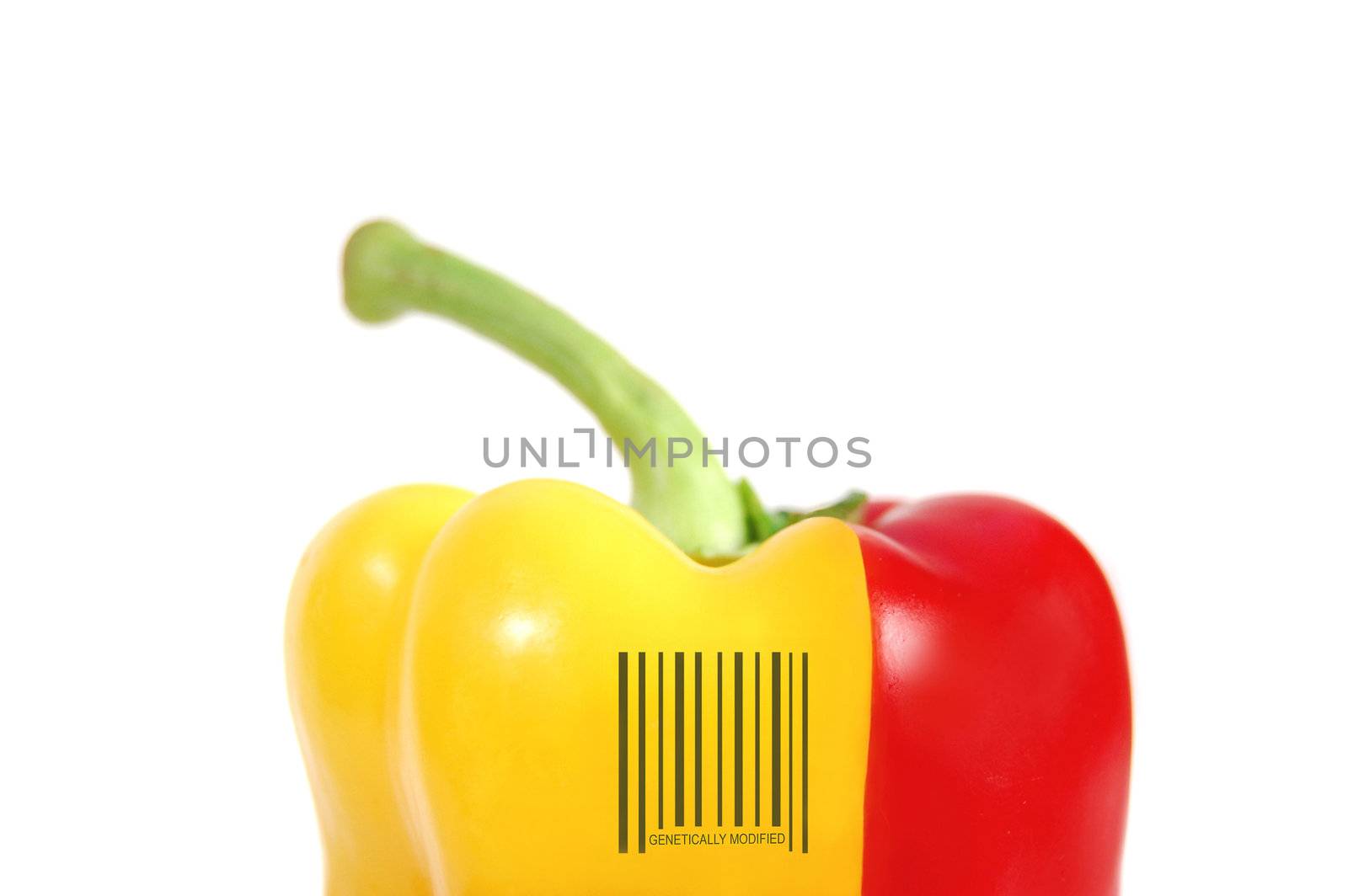 Red and yellow pepper with a bar code