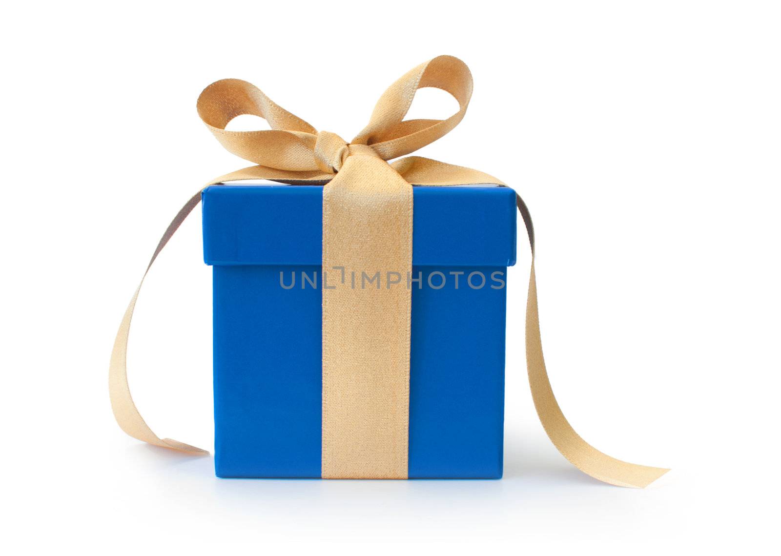 Blue gift box with a gold ribbon 