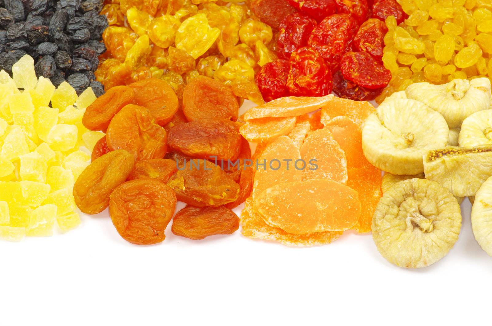 mix dried fruits collection on white