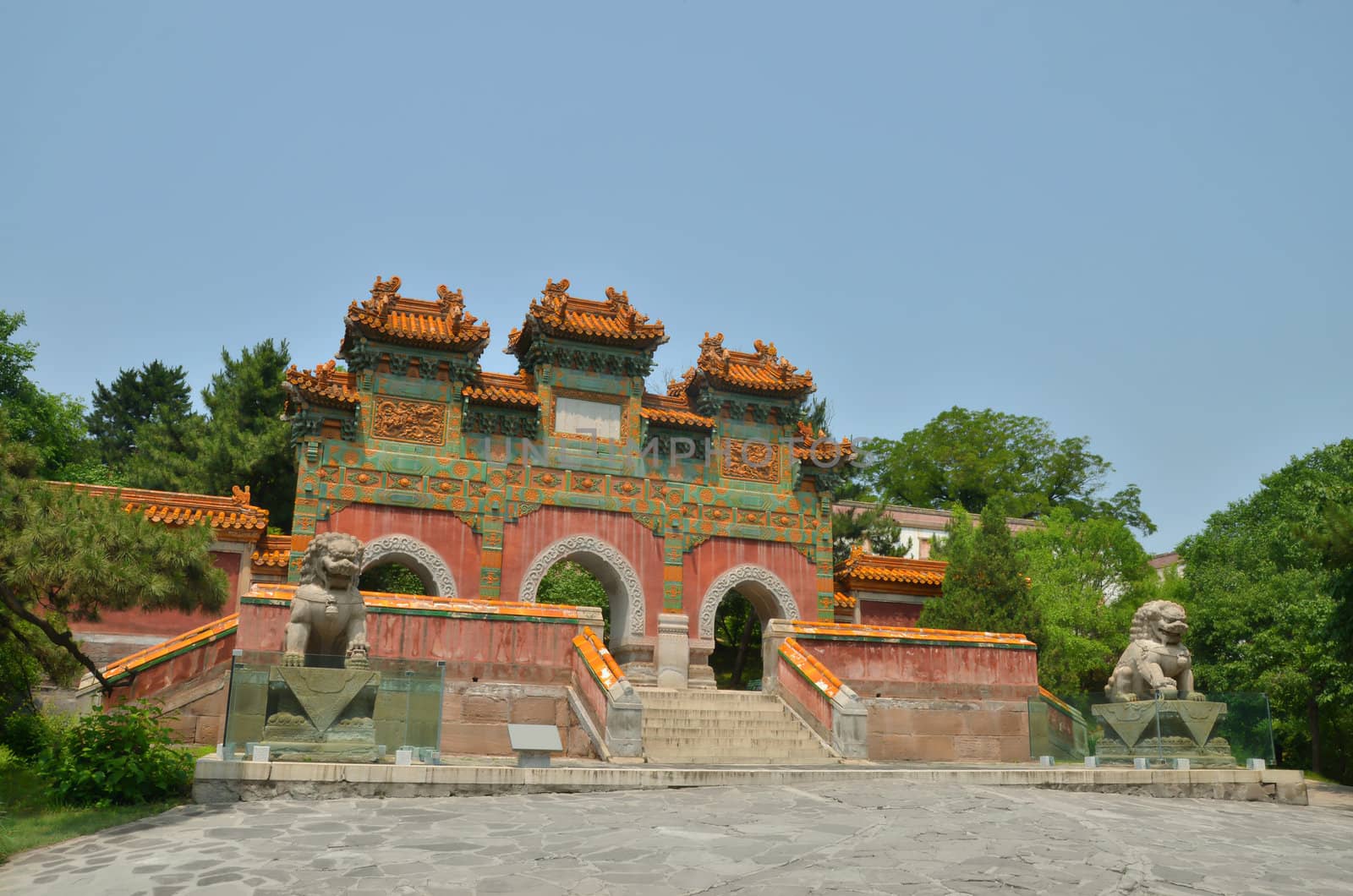 Part of touristic atractions in Chengde in China. Ancient gate to the temples.
