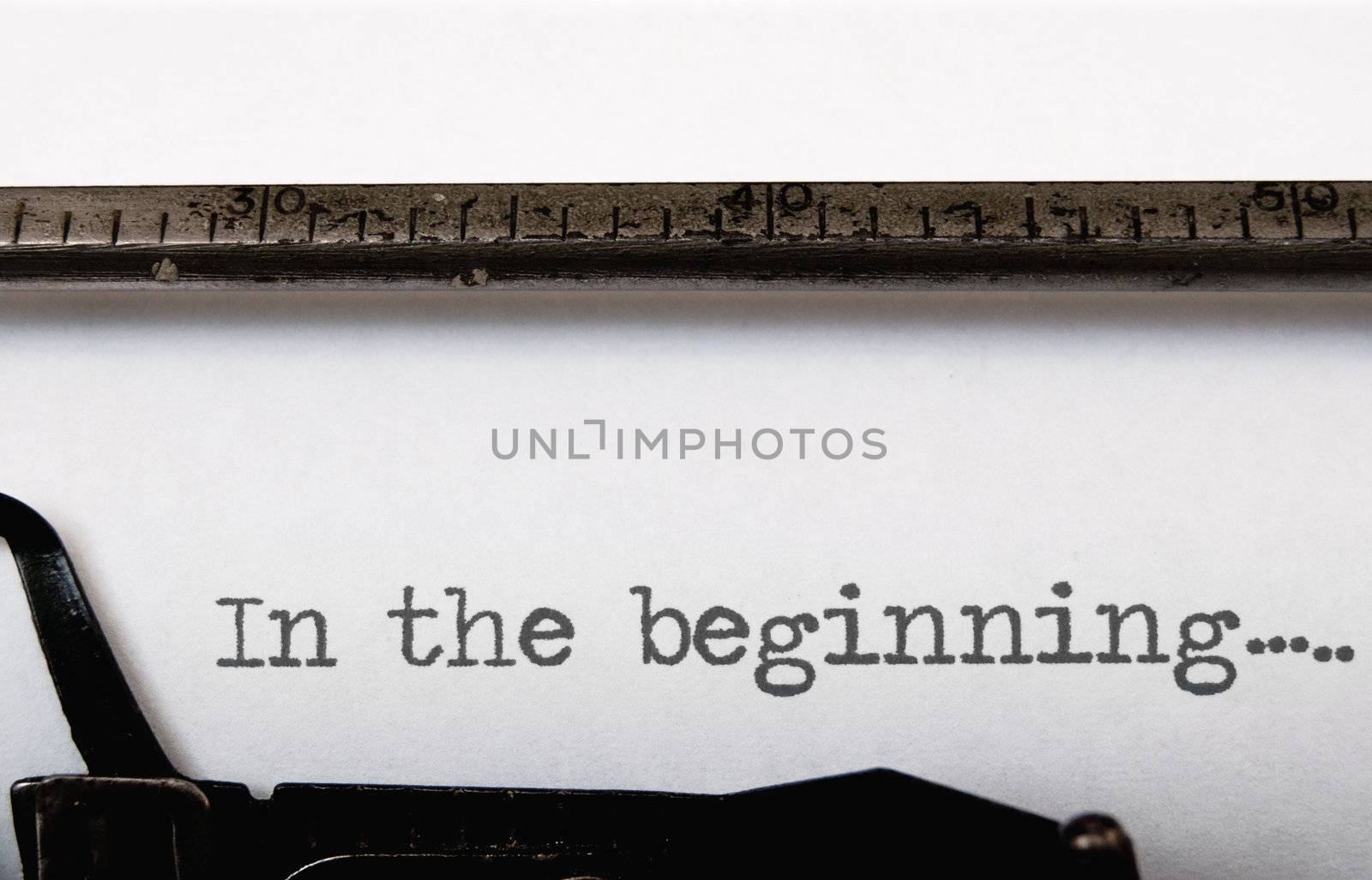 In the beginning written on a vintage typewriter