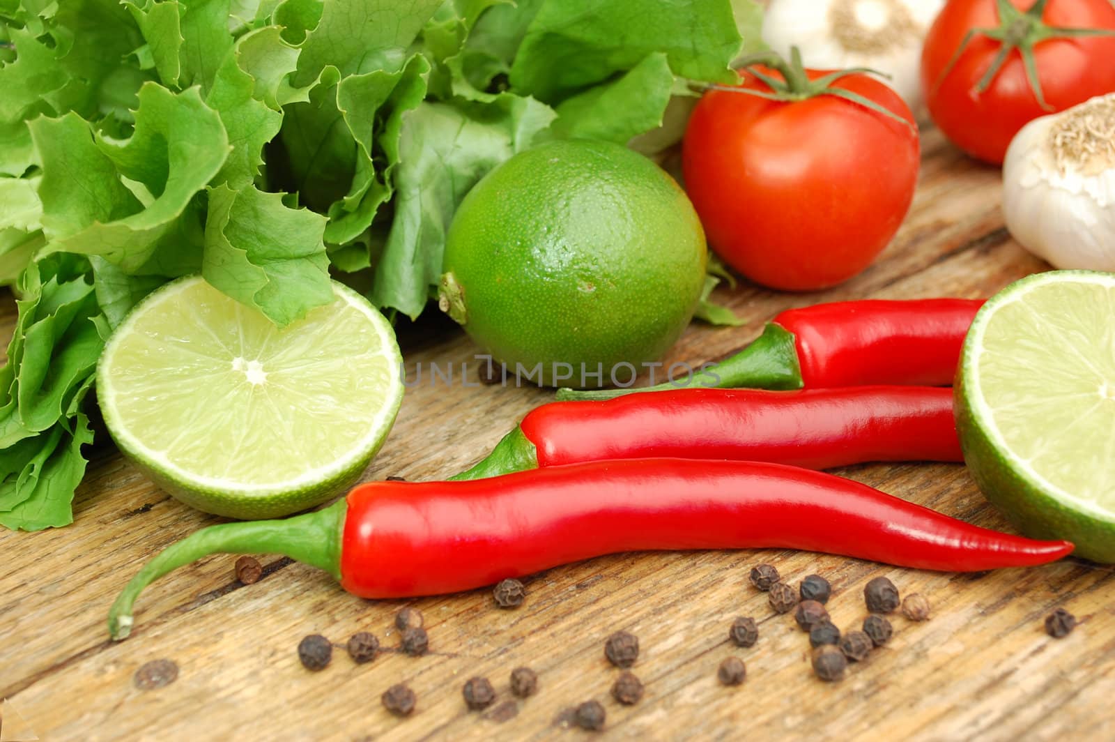 Ingredients laid out for preparing a salad