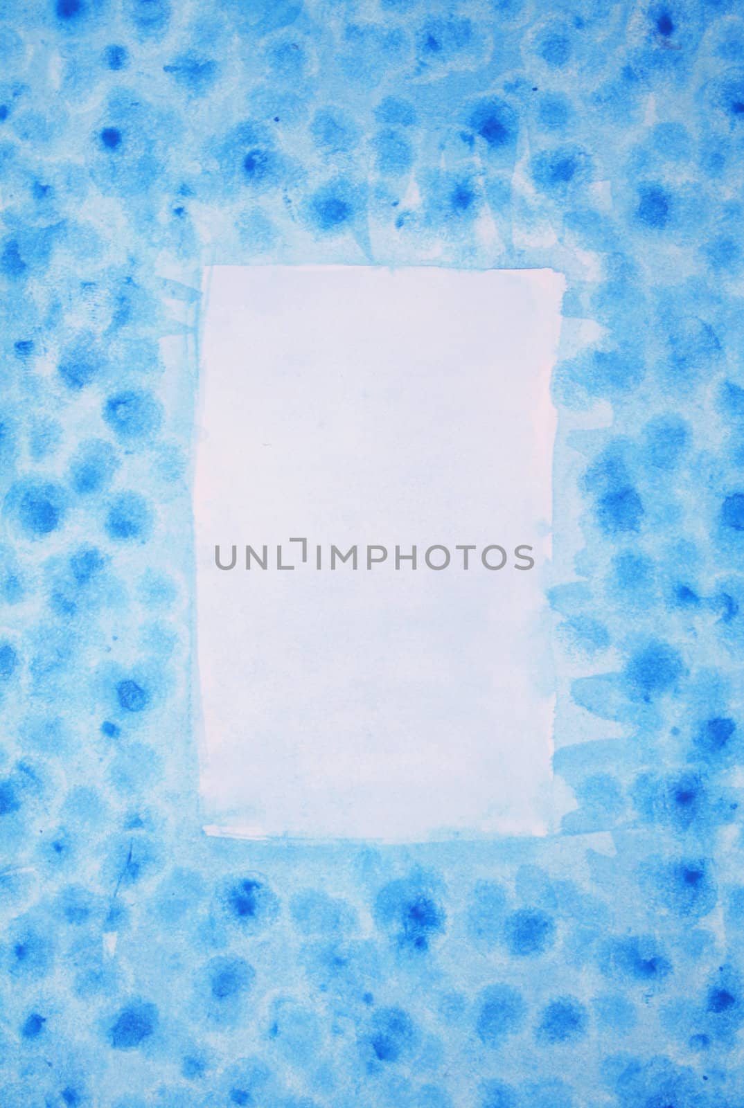 Abstract watercolor frame background with blue layers on paper texture