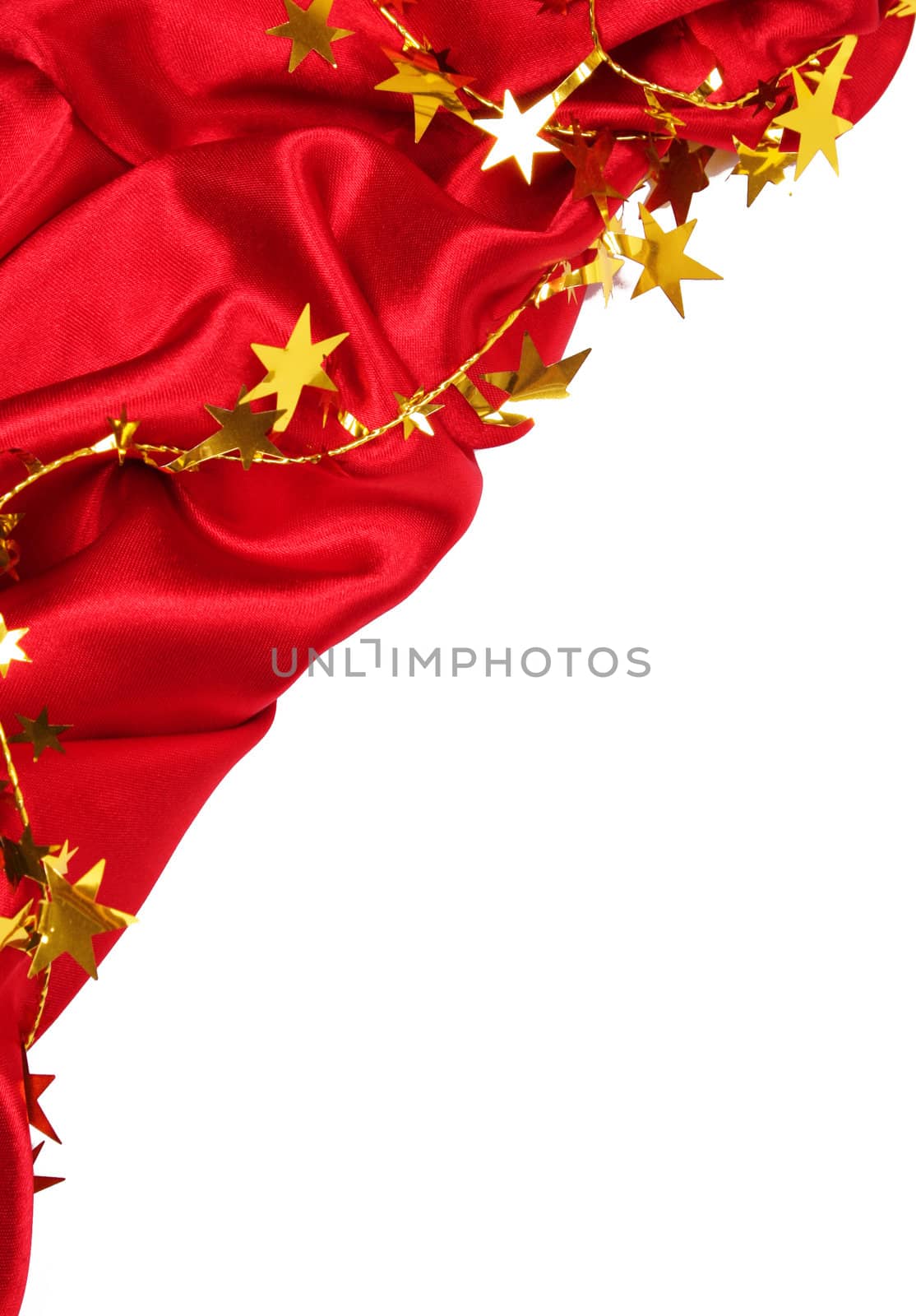 Smooth Red Silk with golden stars as holiday background  by oxanatravel