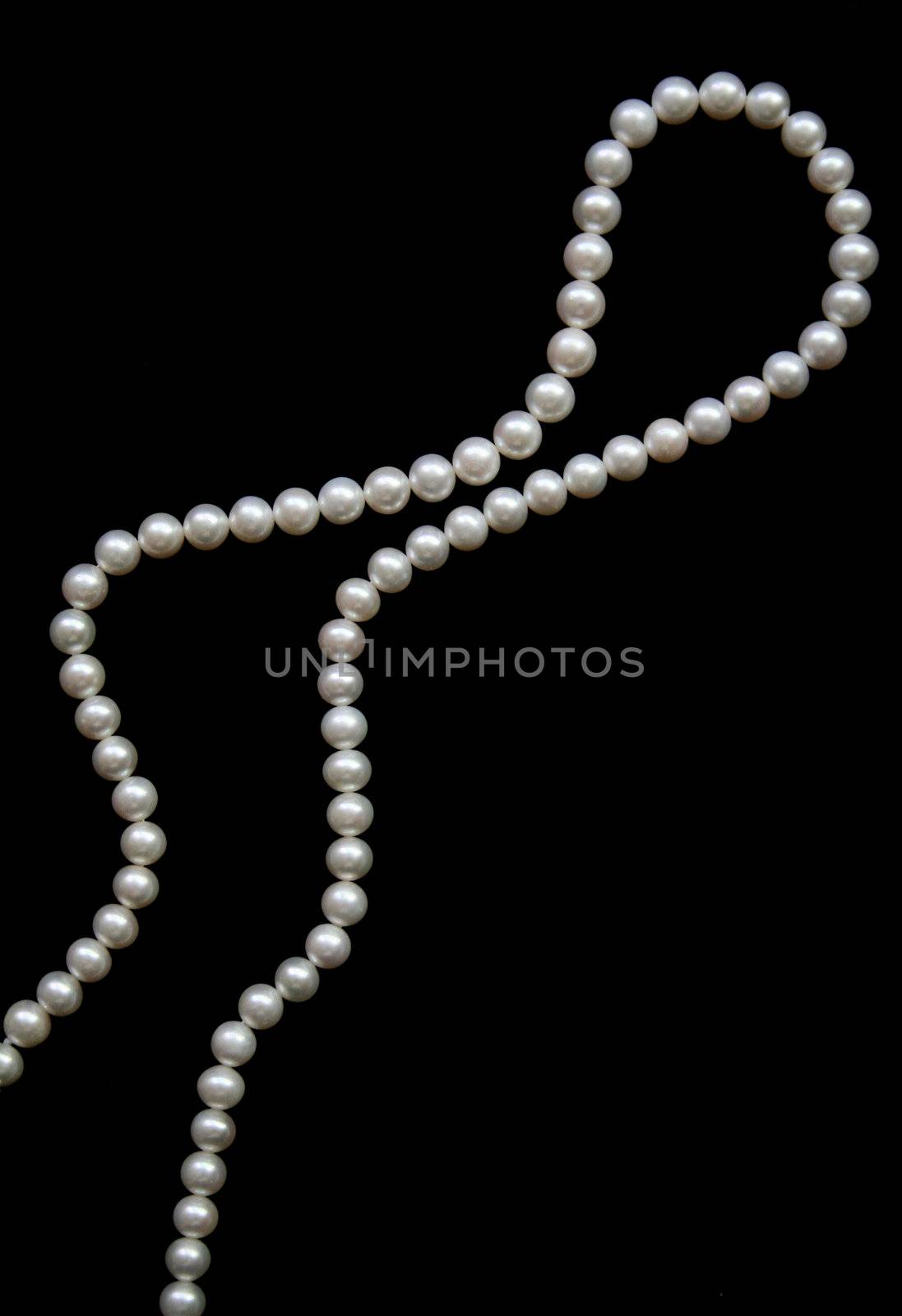 White pearls on the black velvet background 