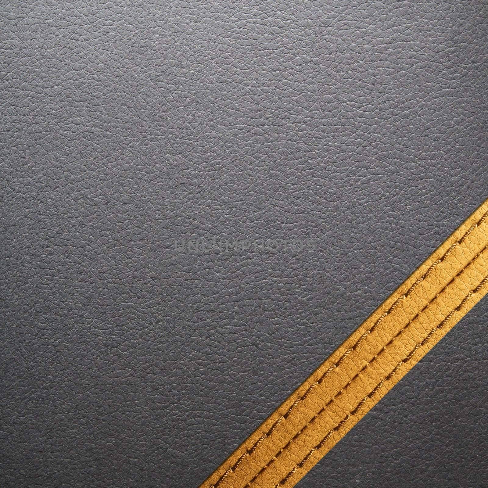 Black leather texture for background with yellow seam