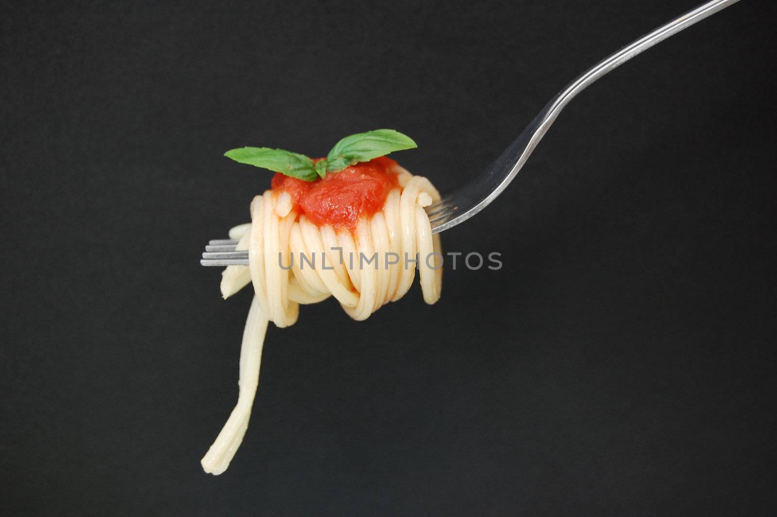 Closeup of spaghetti on a fork