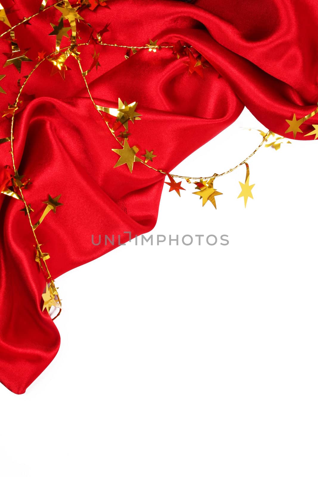 Smooth Red Silk with golden stars as holiday background  by oxanatravel