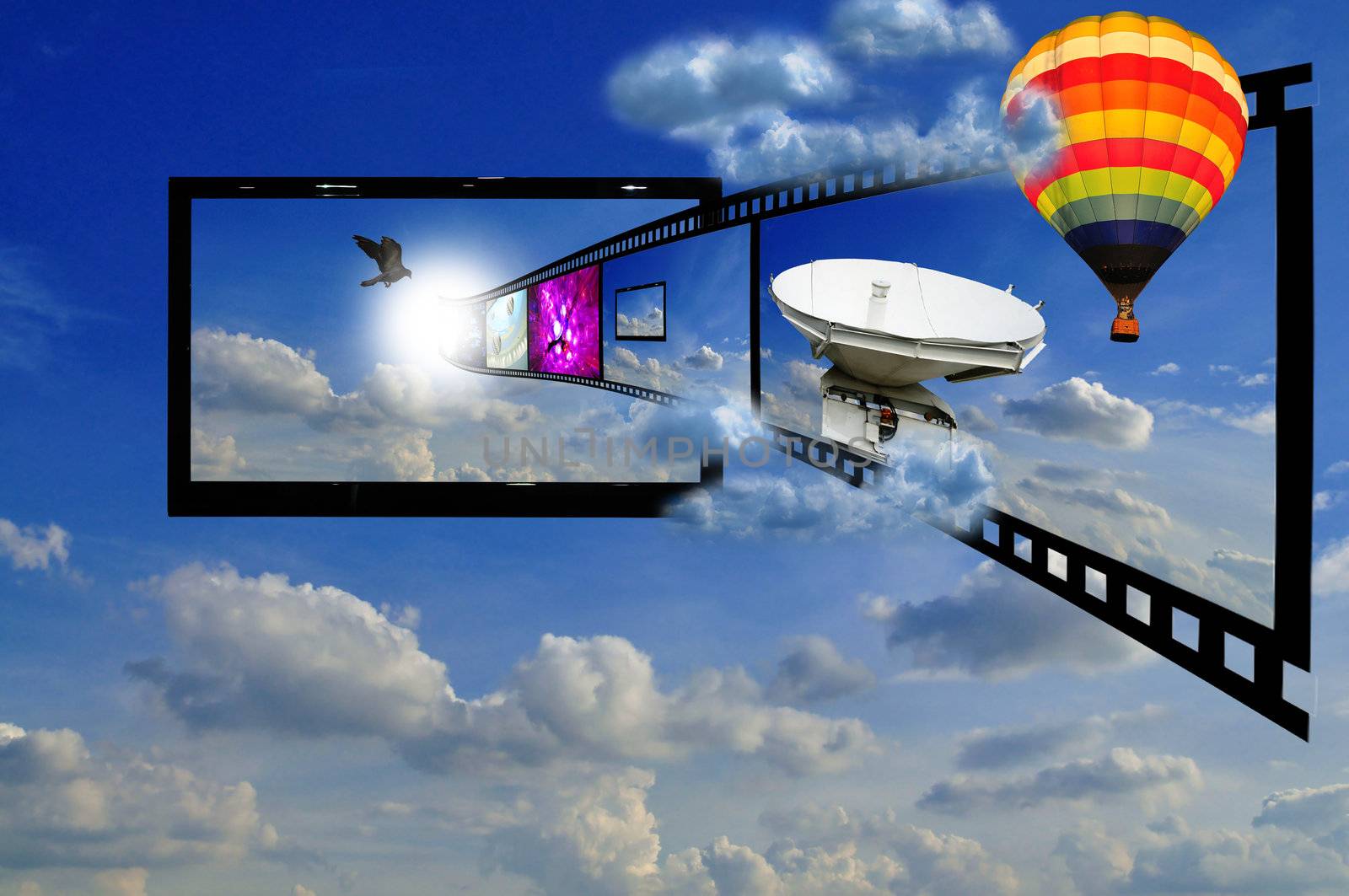 LCD TV in the sky as concept of 3D LCD TV