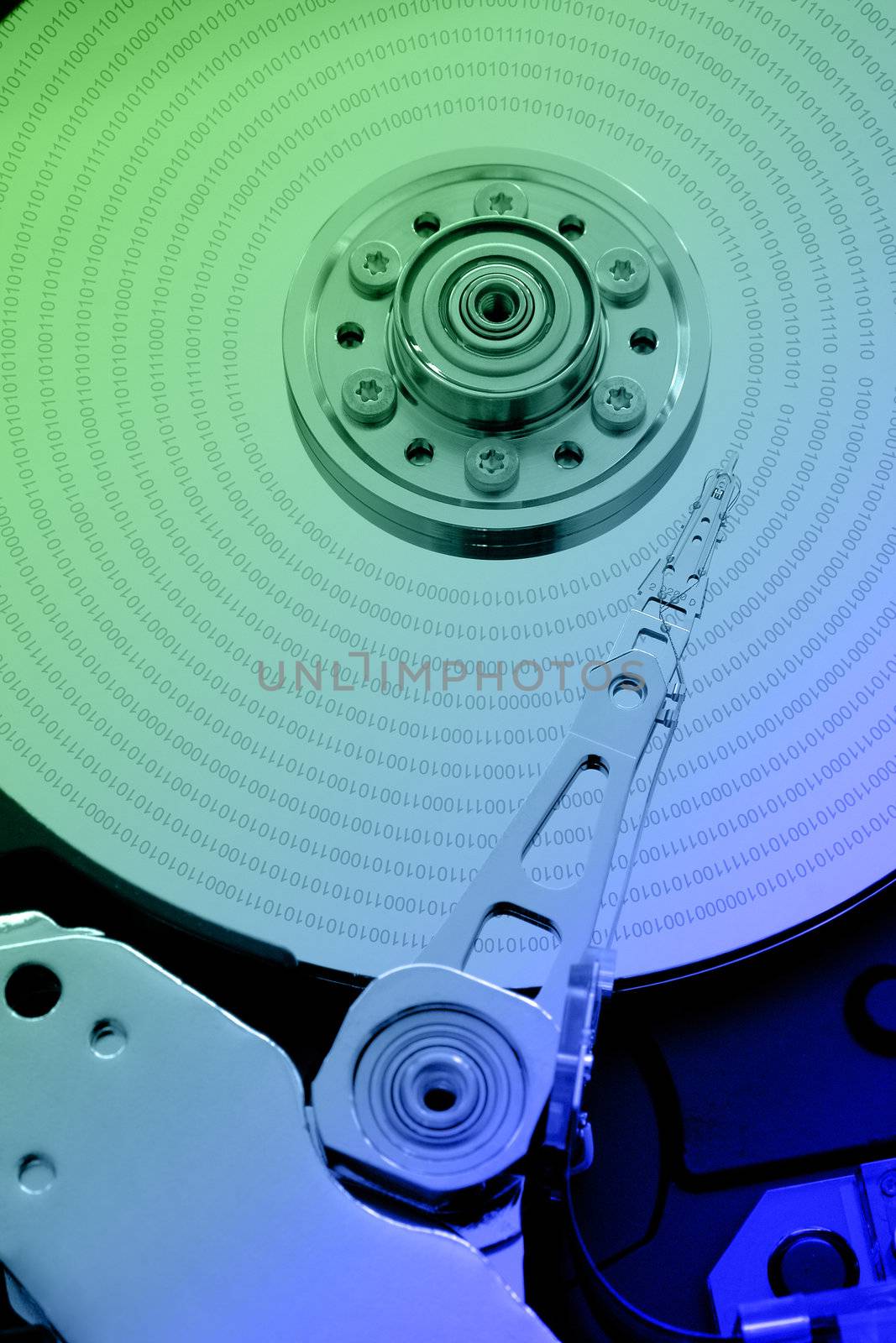 Close up of a fixed disk drive (hard disk) with store data.