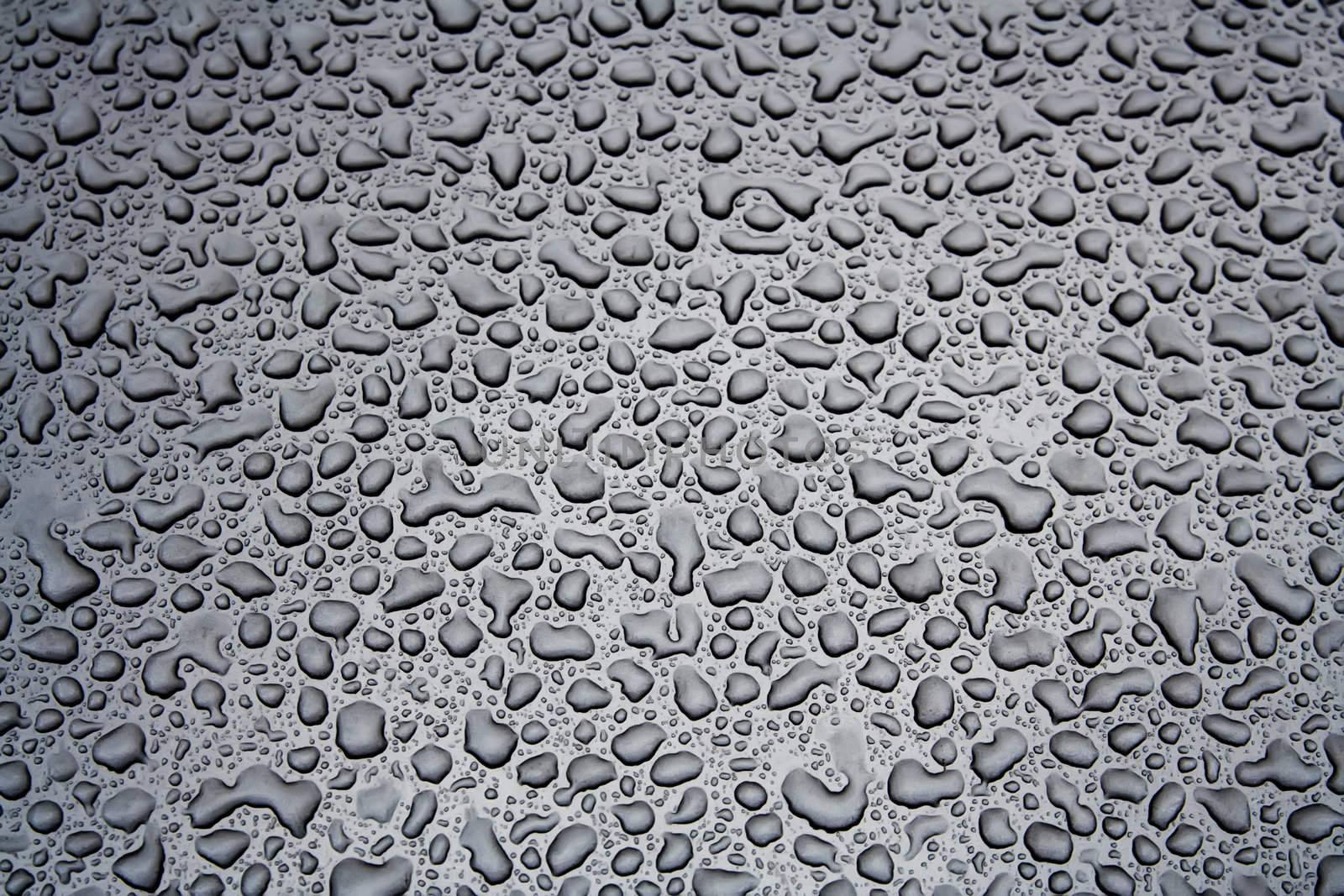 Water Droplets on a Steel Surface. Close-up