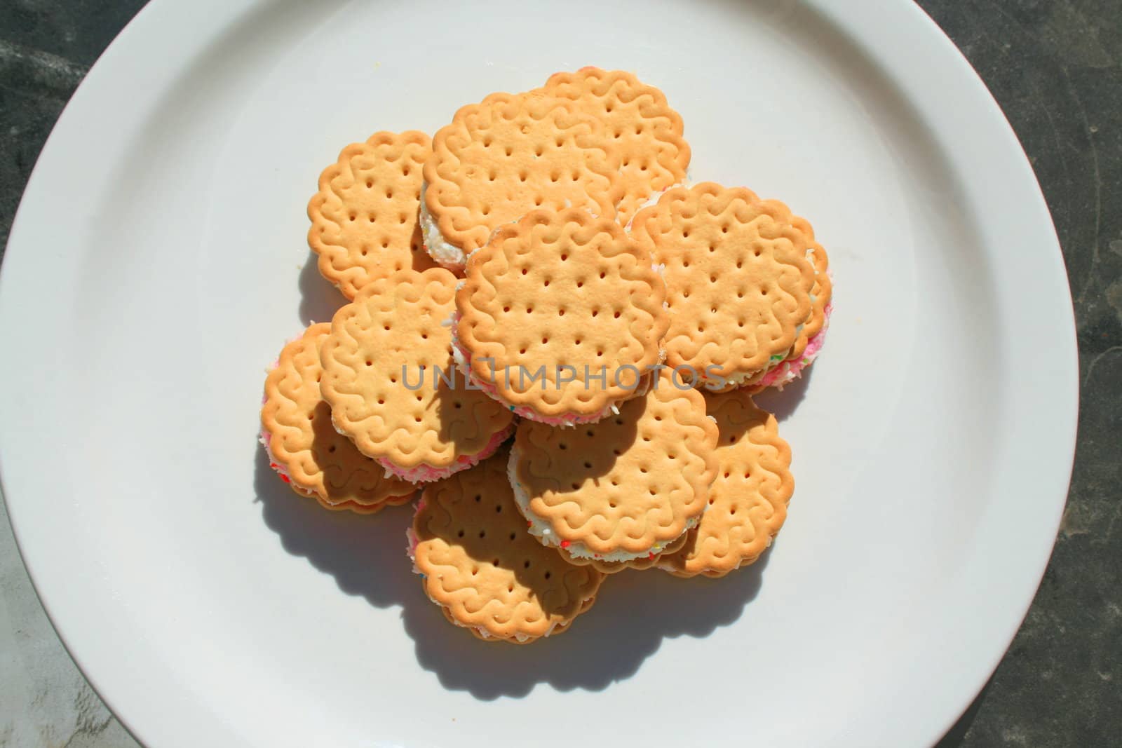 Close up of marshmallow cookies on a plate.

