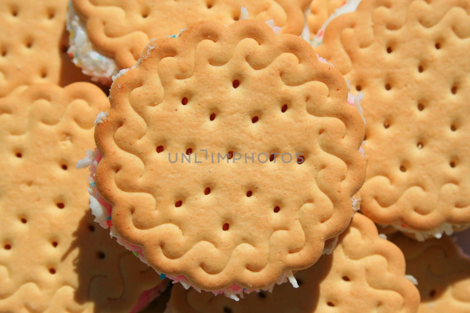 Close up of marshmallow cookies on a plate.
