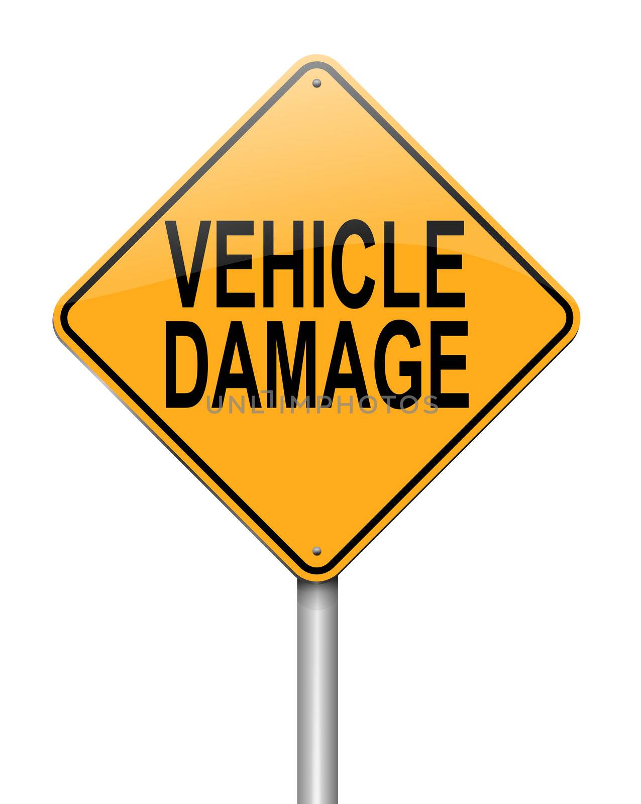 Illustration depicting a sign with a vehicle damage concept.