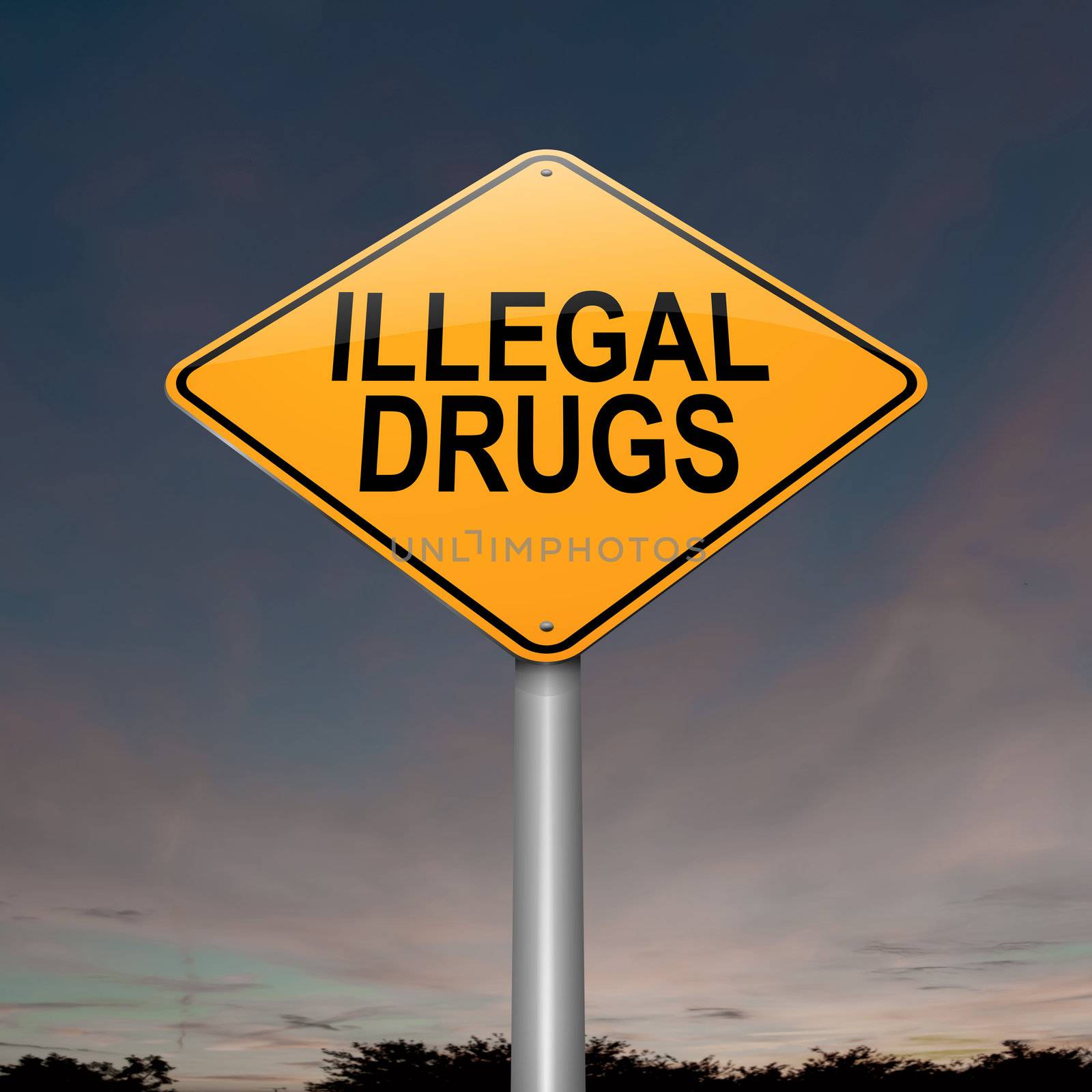 Illustration depicting a sign with a drugs concept.