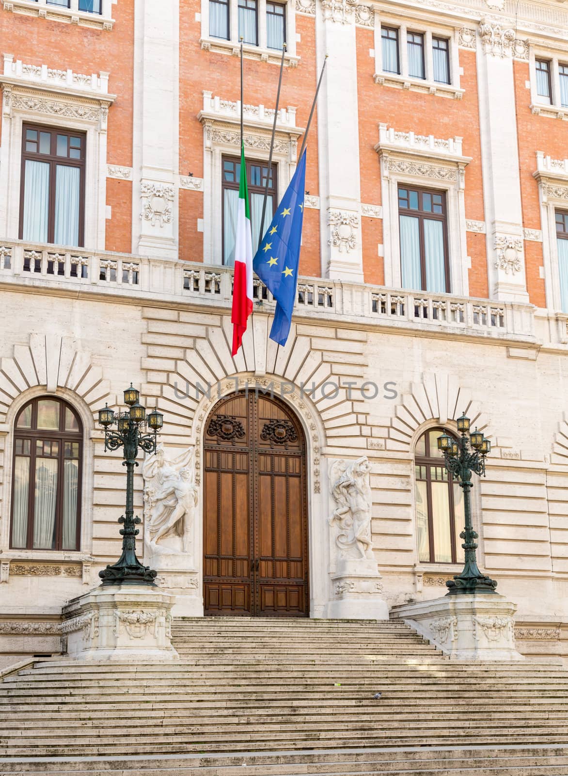 Entrance to Palazzo Montecitorio which houses Chamber of Deputies in Italian Republic government
