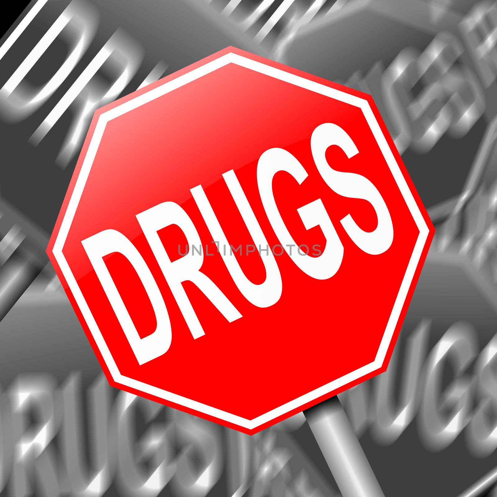 Abstract illustration depicting a sign with a drugs concept.