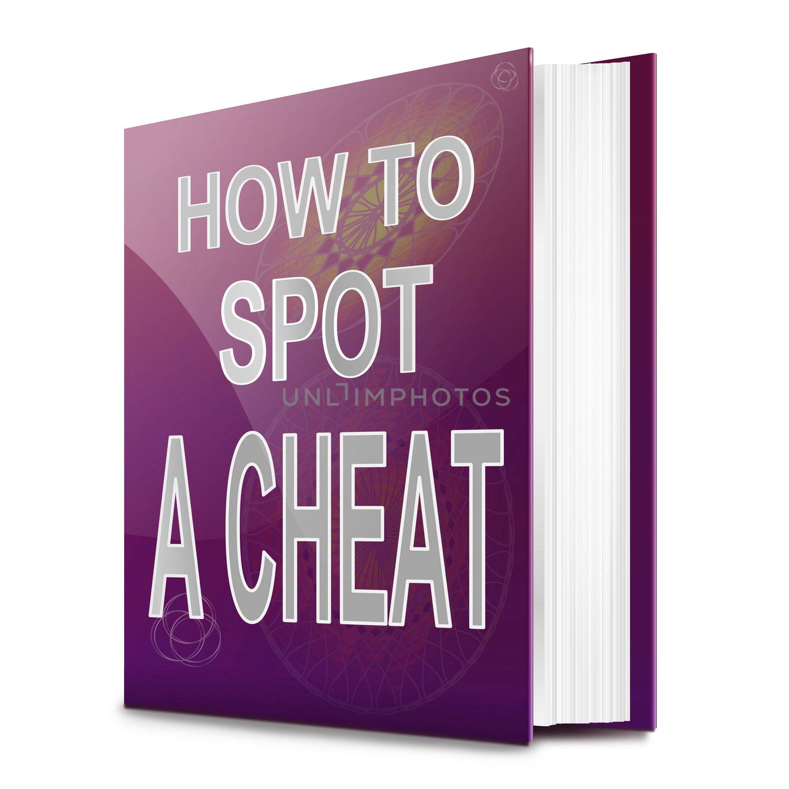 Illustration depicting a text book with a cheating concept title. White background.