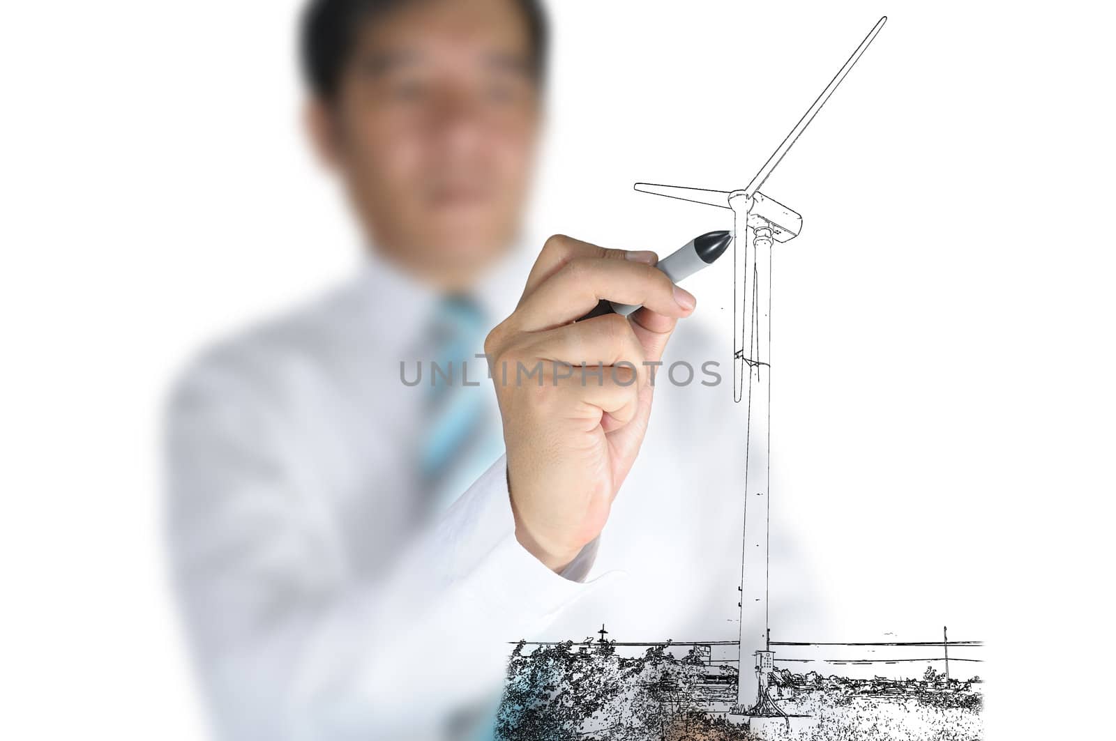 Businessman draw Turbine power generator by thampapon