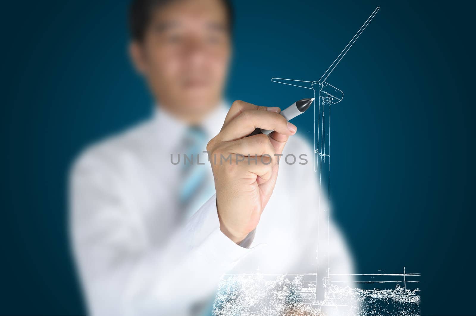 Businessman draw Turbine power generator