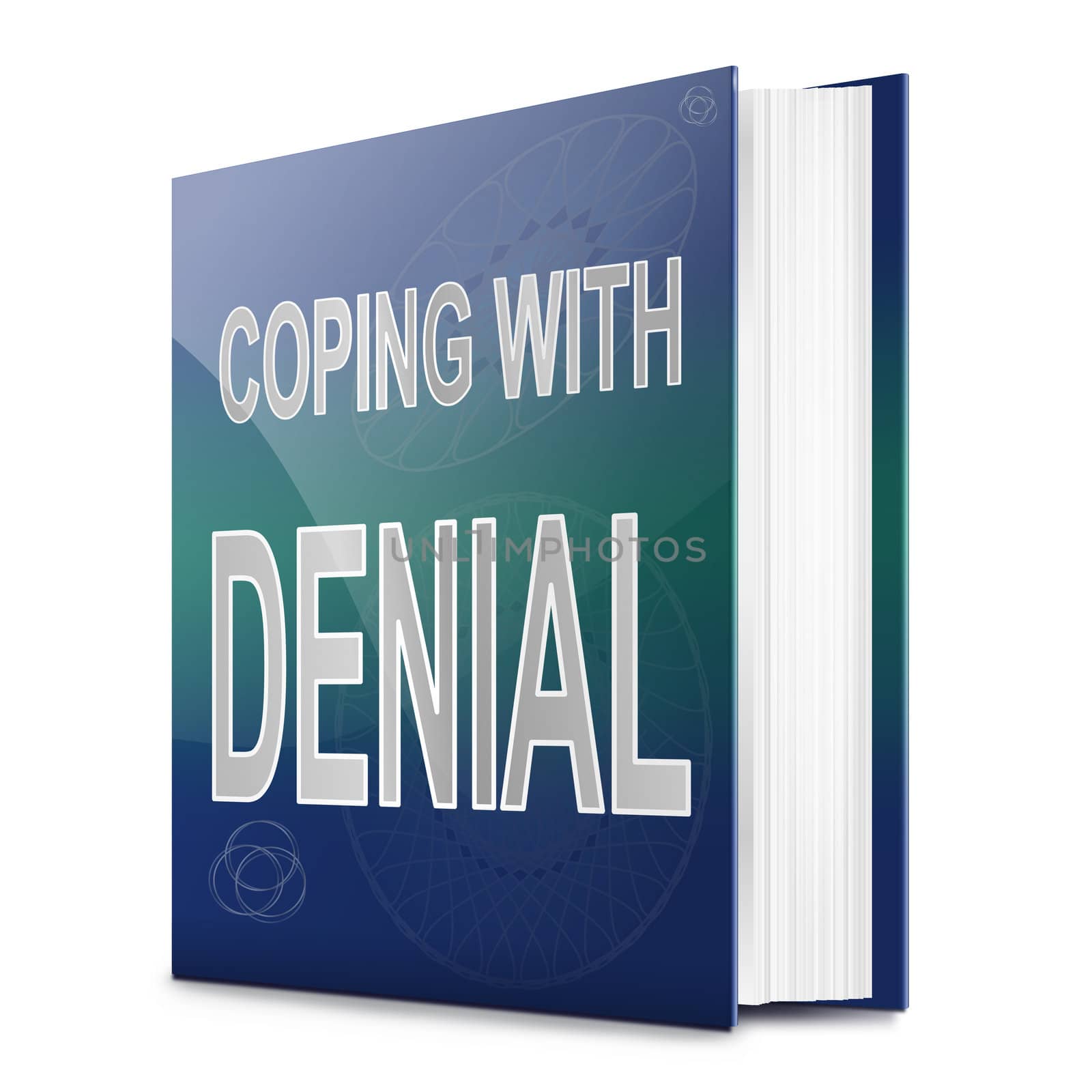Illustration depicting a text book with a denial concept title. White background.