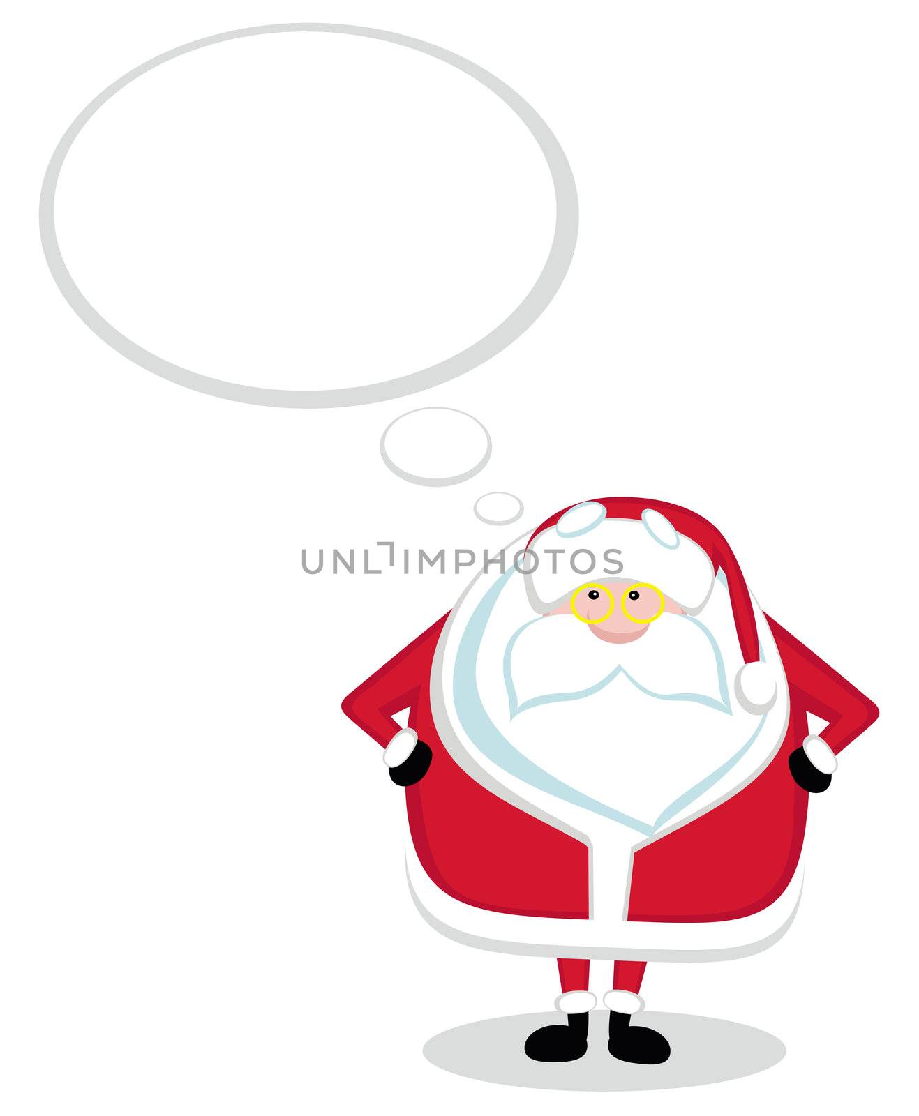 Cartoon Santa with thought bubble. Vector illustration