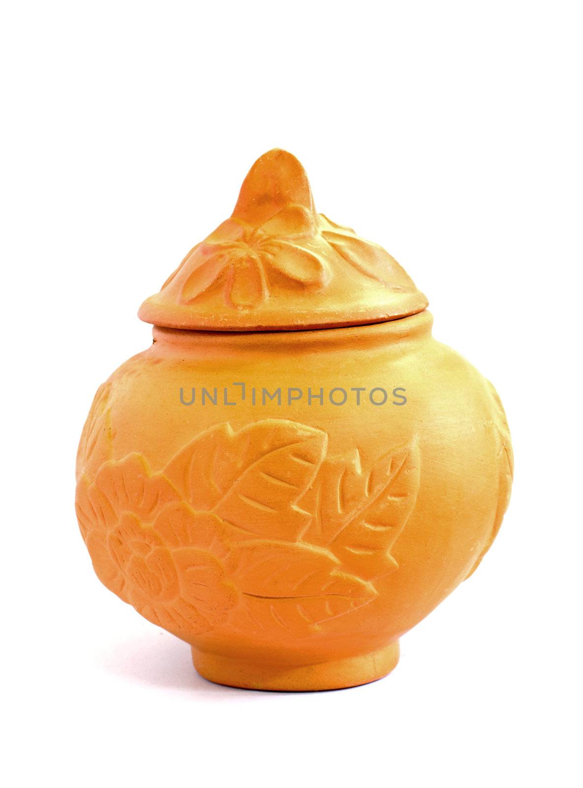 Thai clay pot on white background