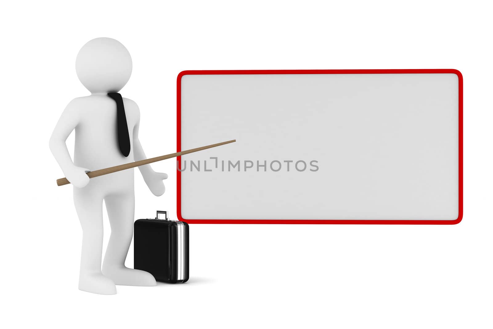 Men with empty board. Isolated 3d image