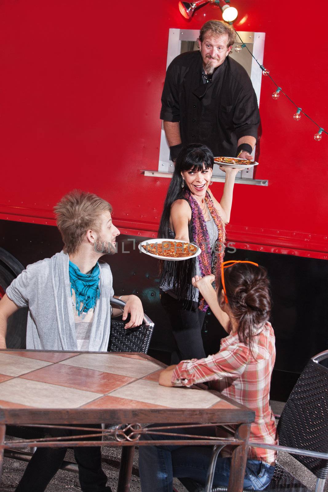 Friends Get Hot Pizza from Truck by Creatista