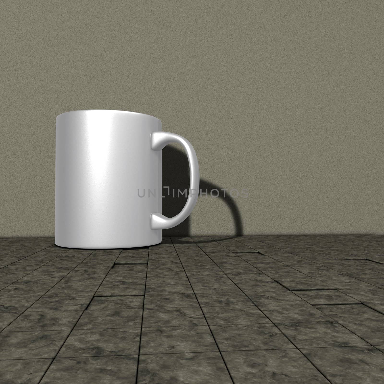 white mug on stone background - 3d illustration