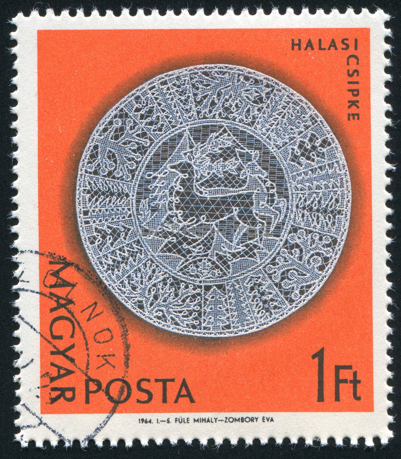 HUNGARY - CIRCA 1964: stamp printed by Hungary, shows Halas lace patterns, circa 1964