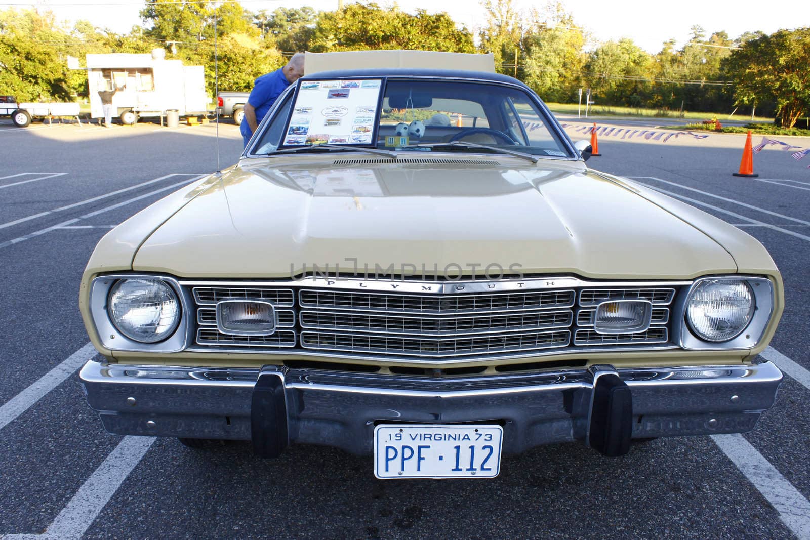 GLOUCESTER, VA, USA - OCTOBER 14: Classic 1973 Plymouth Duster in the Middle Peninsula Classic Cruisers Club weekly Car Show. Main Street Center. October 14, 2011 in Gloucester, VA, USA