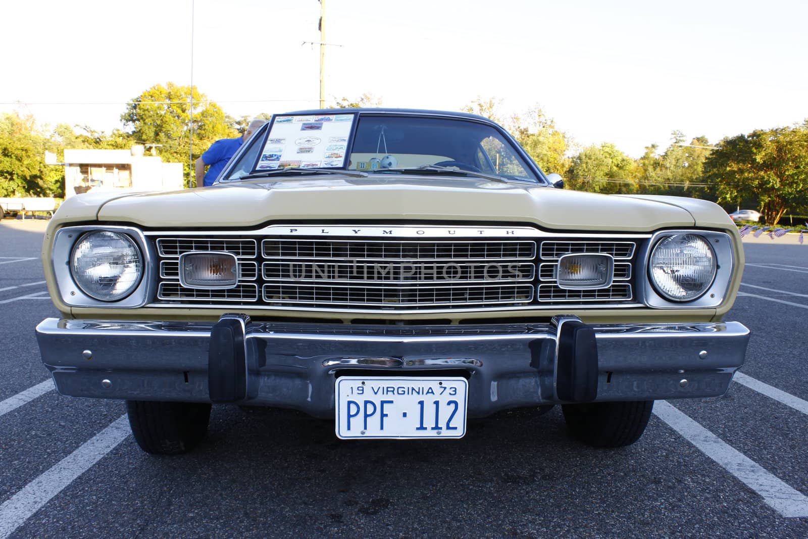 GLOUCESTER, VA, USA - OCTOBER 14: Classic 1973 Plymouth Duster in the Middle Peninsula Classic Cruisers Club weekly Car Show. Main Street Center. October 14, 2011 in Gloucester, VA, USA