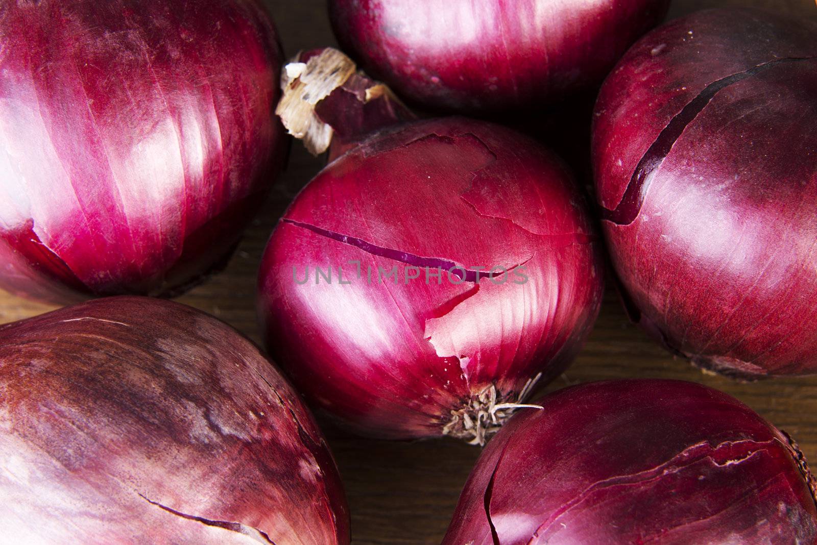 Red onions close up