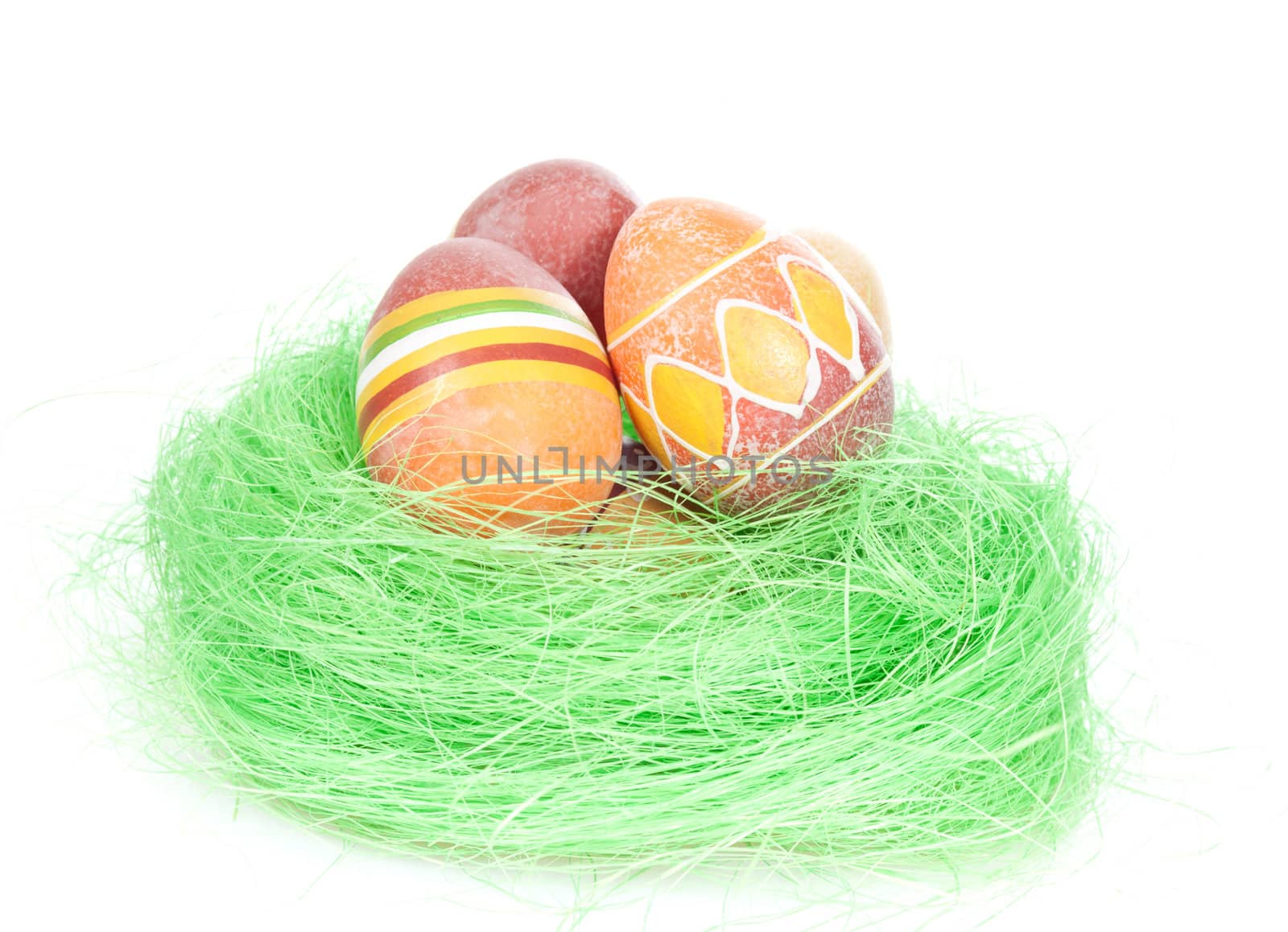 Painted Colorful Easter Eggs on the white
