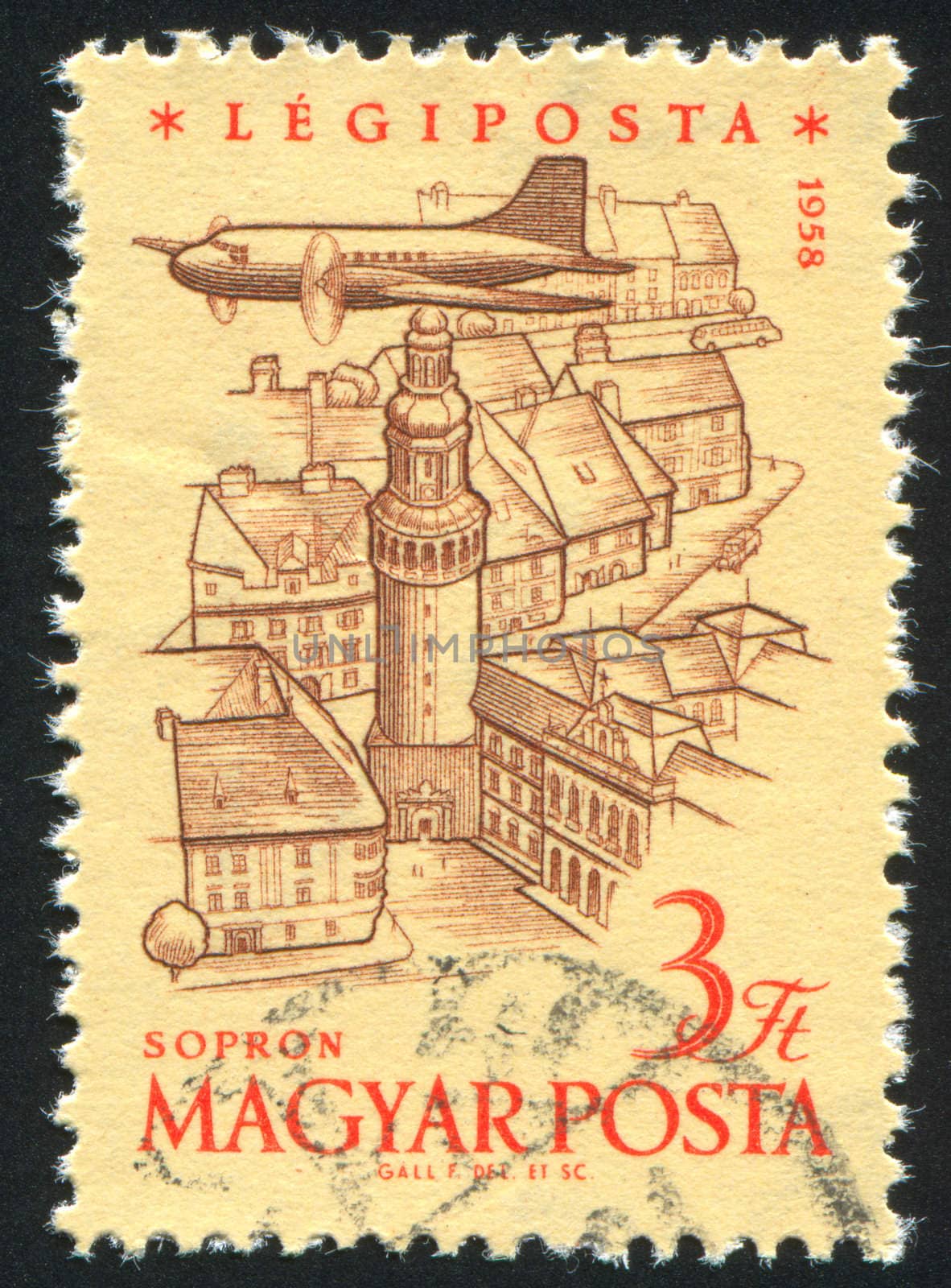 Plane over Tower of Sopron by rook