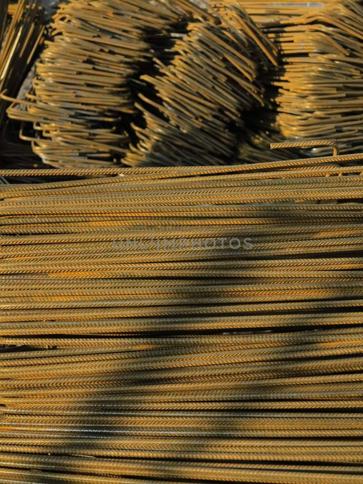 twisted steel construction materials in a construction site