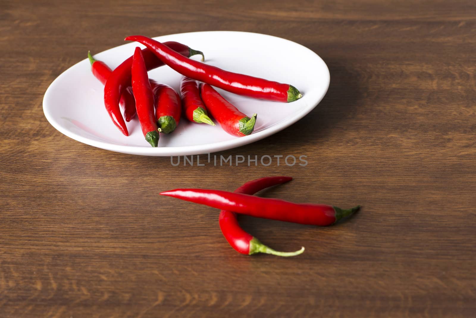 Red hot chilie pepers on plate