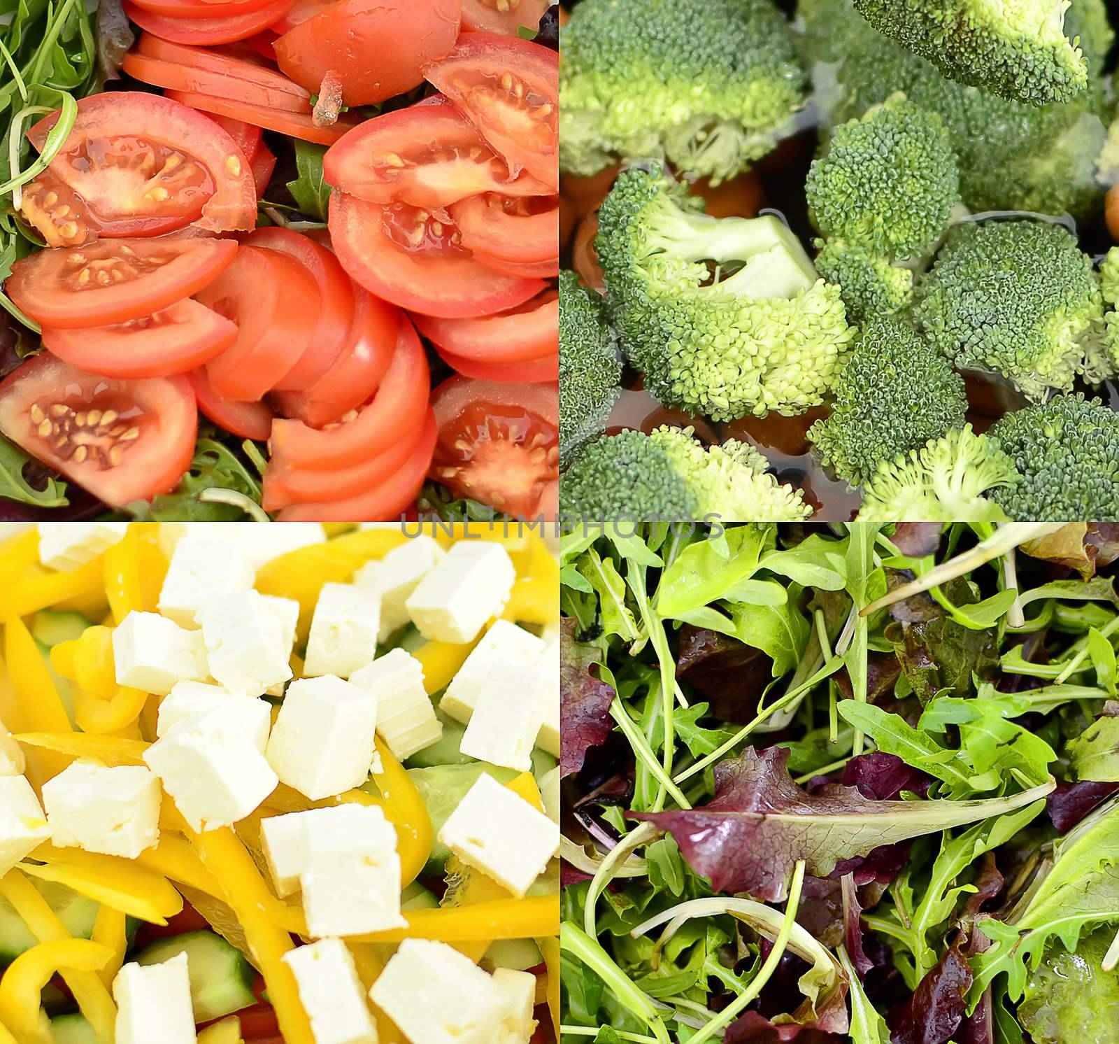 Collage of four pictures: the color of food