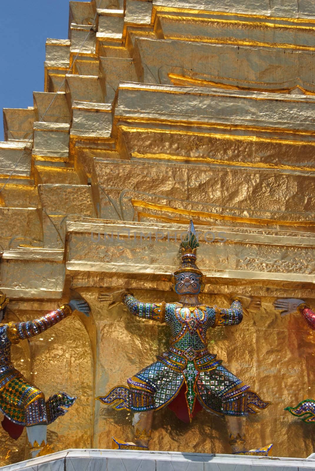 Giant statue of a beautiful Golden Pagoda in Wat Phra Kaew, Bangkok, Thailand