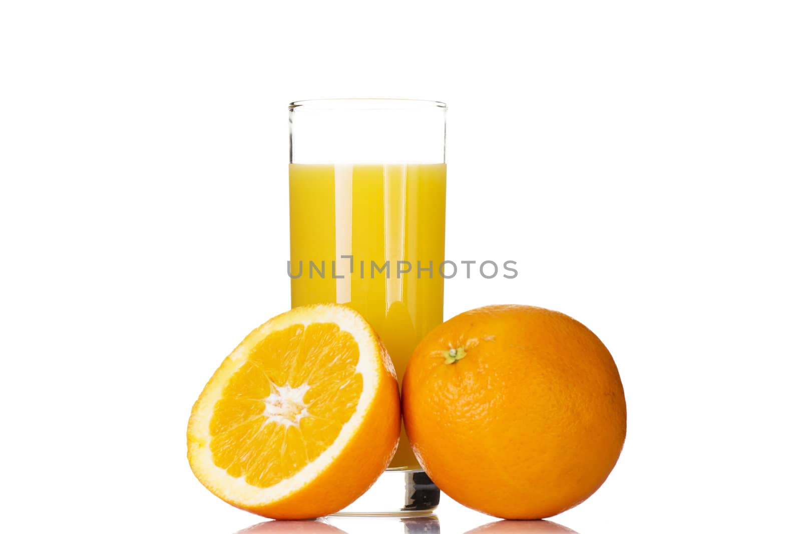 Fresh orange juice, isolated on white