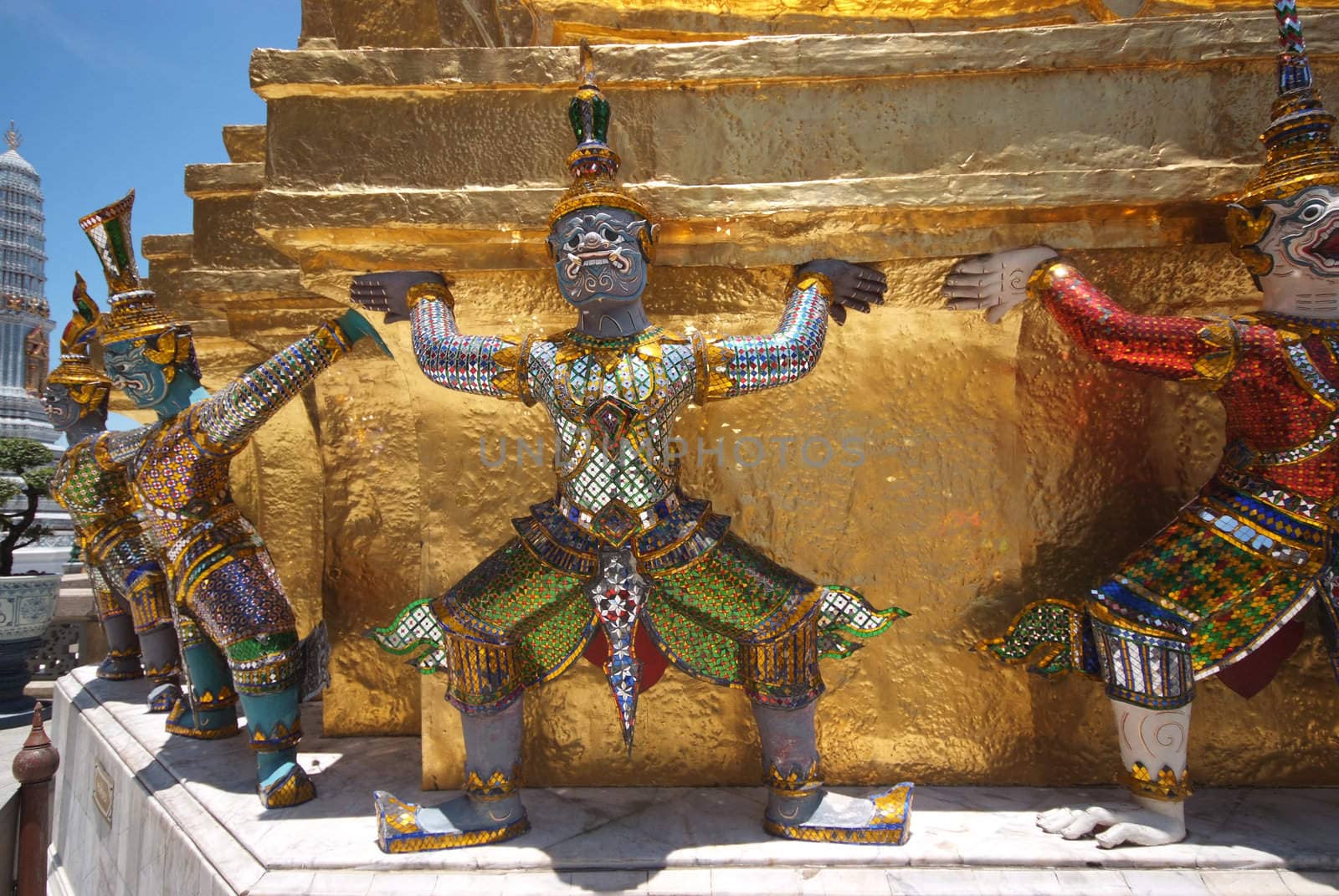 Giant statue of a beautiful Golden Pagoda in Wat Phra Kaew, Bangkok, Thailand