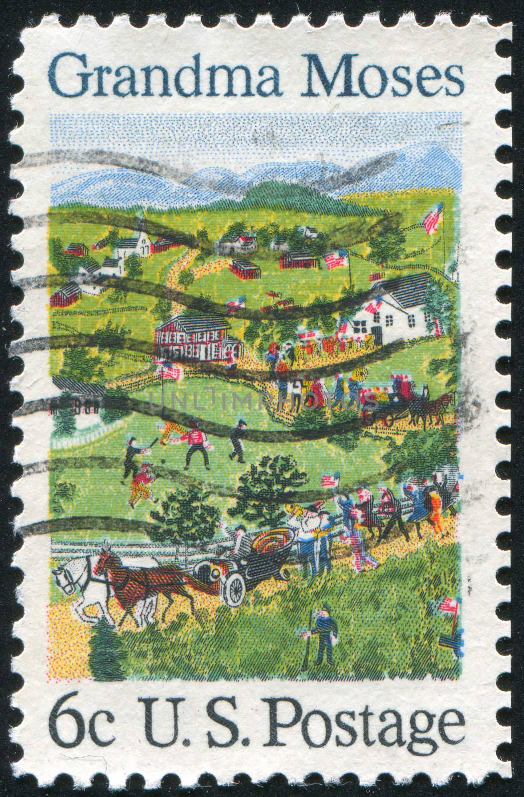 UNITED STATES - CIRCA 1969: stamp printed by United States of America, shows the 4th of July by Grandma Moses, circa 1969