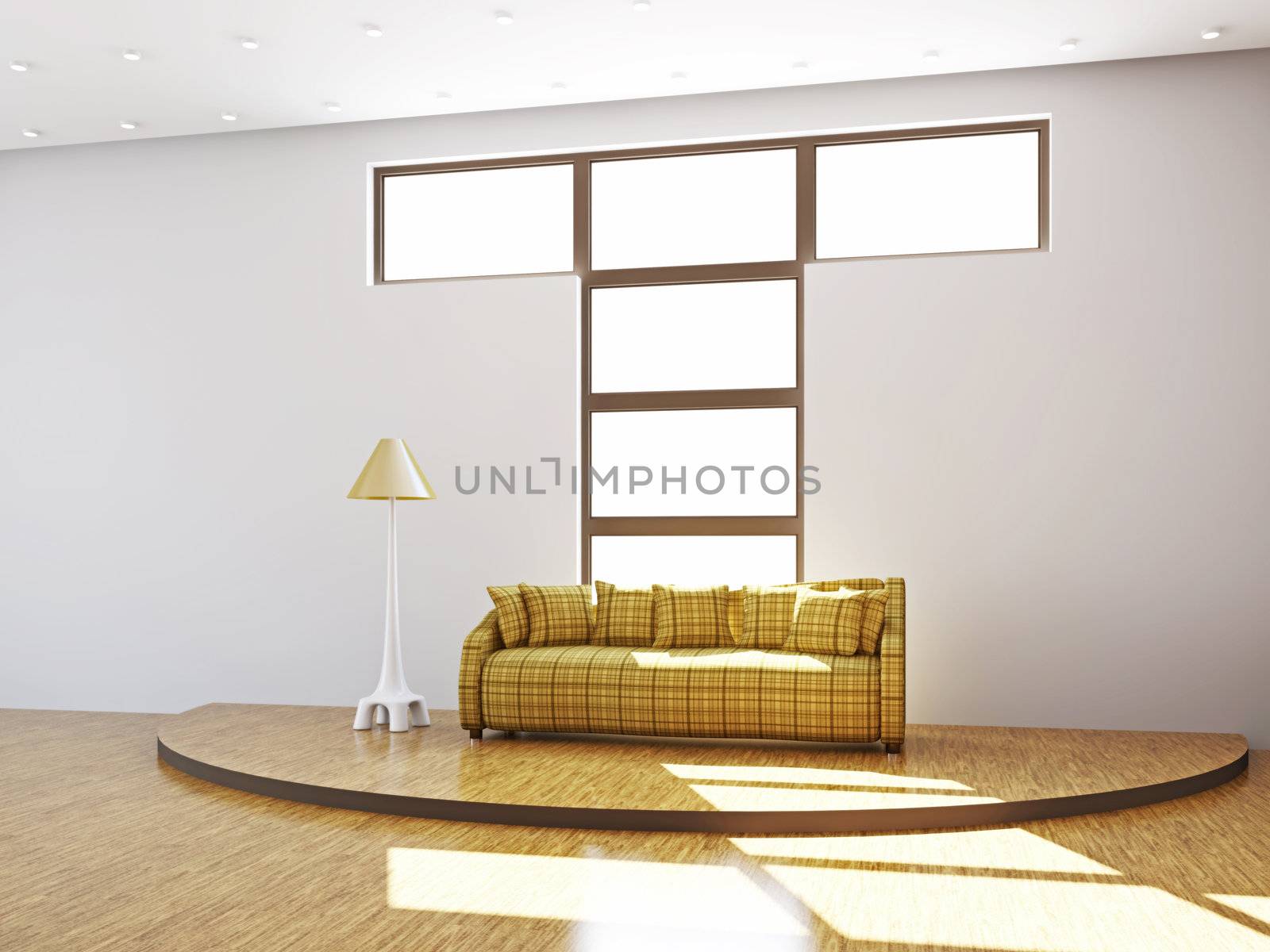 Livingroom with sofa  and a lamp near the windows