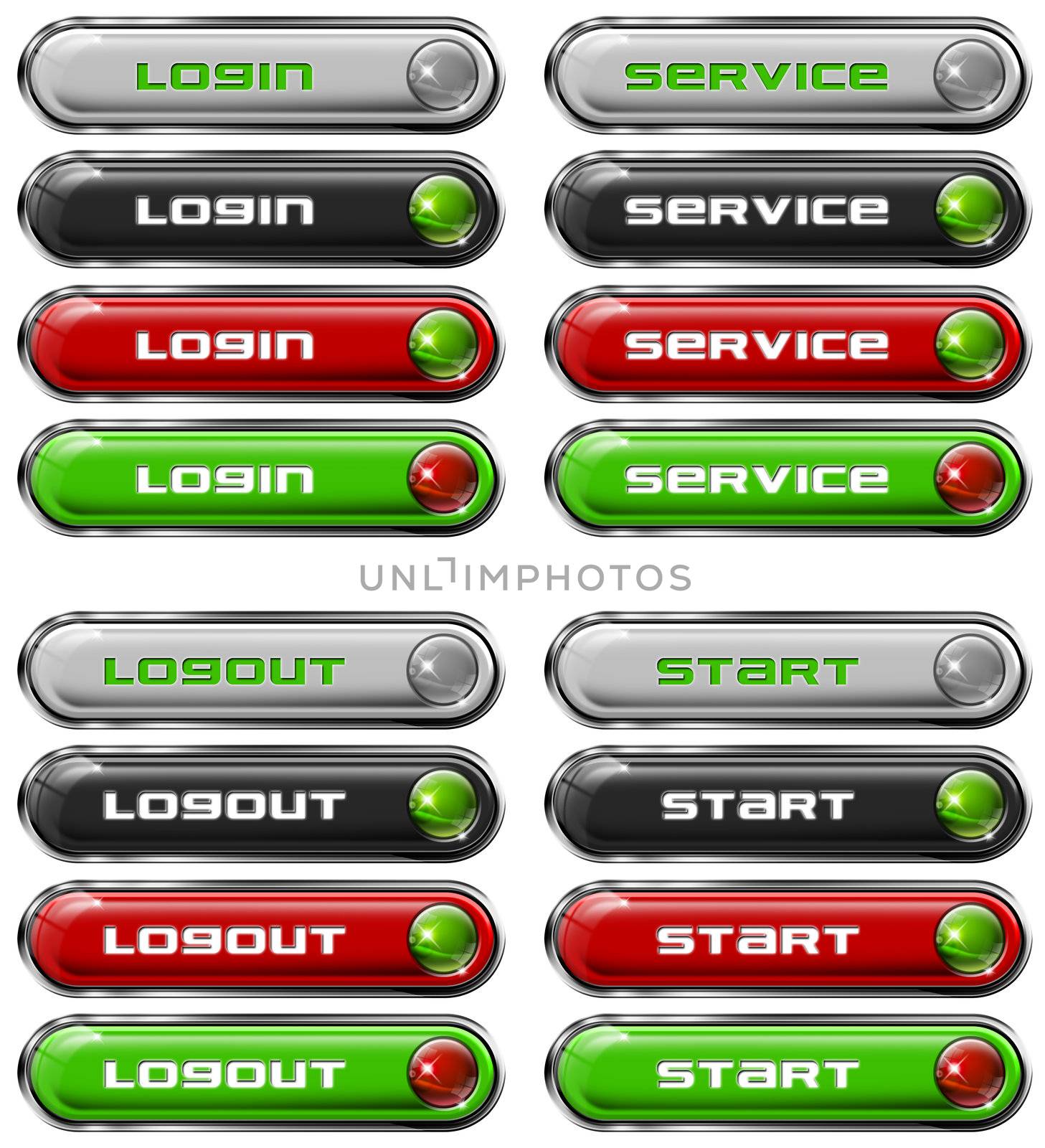 Four Web buttons - login, service, logout, start