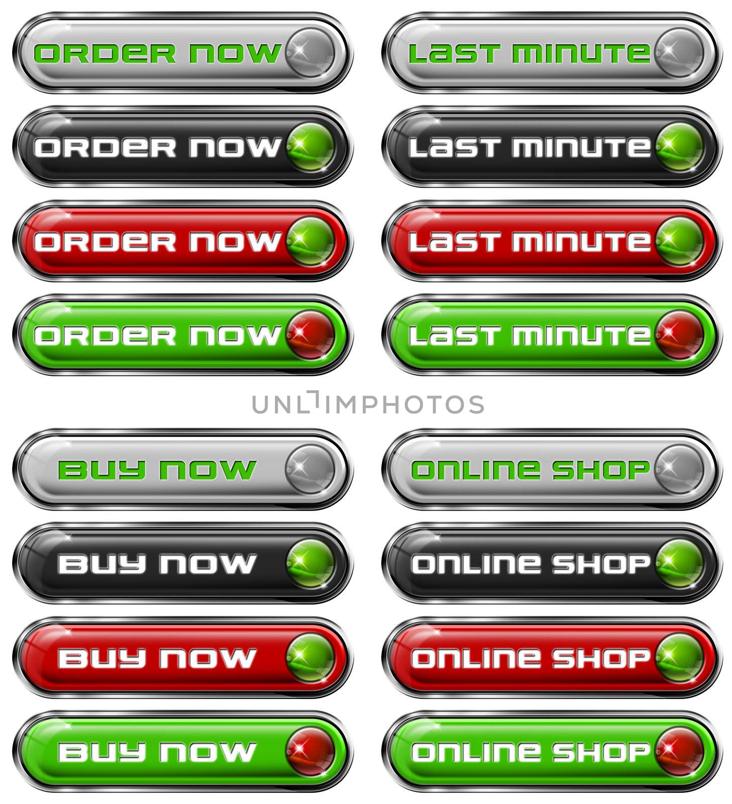 Four Web buttons - order now, last minute, buy now, online shop