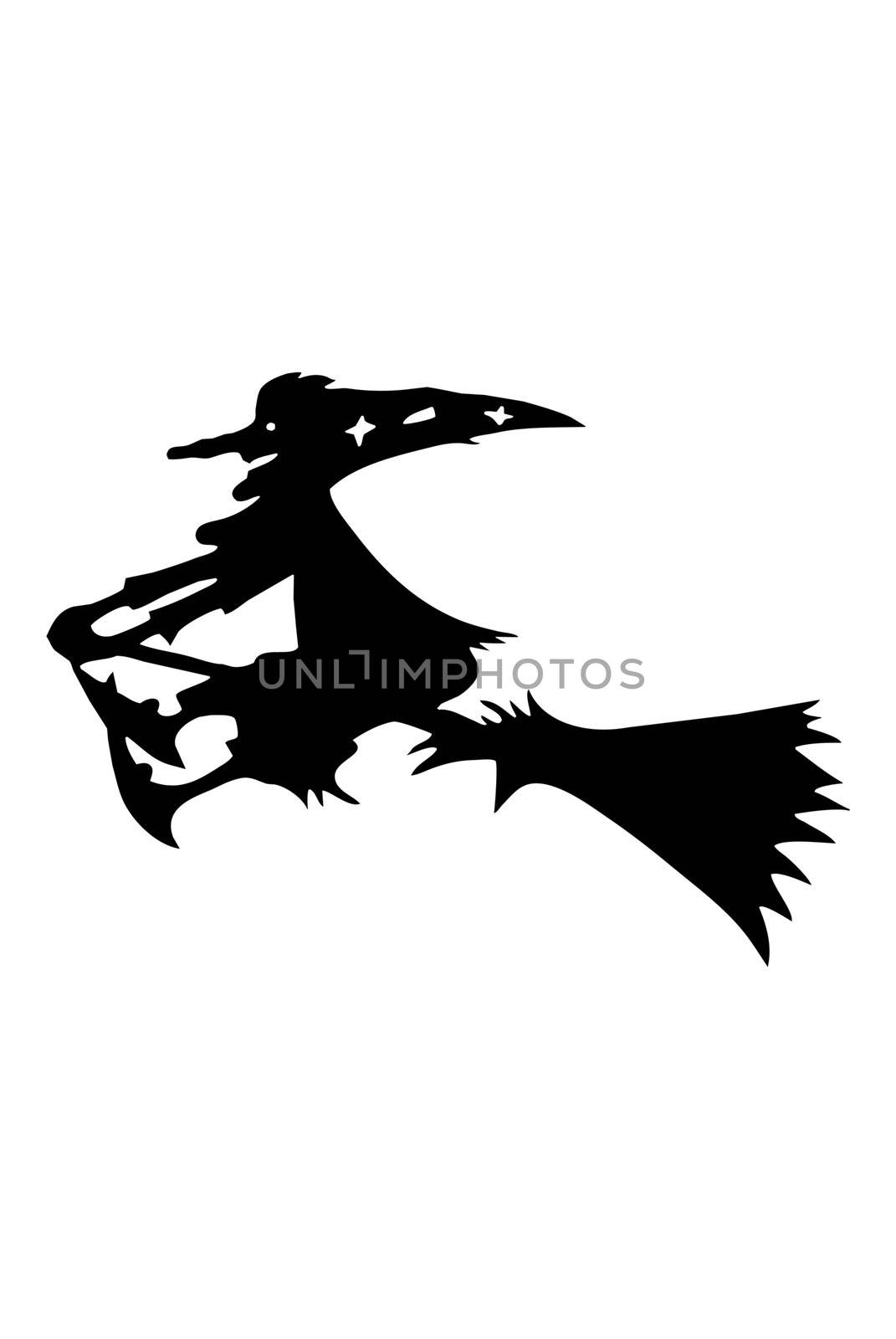 Witch flying on a broomstick isolated on white background