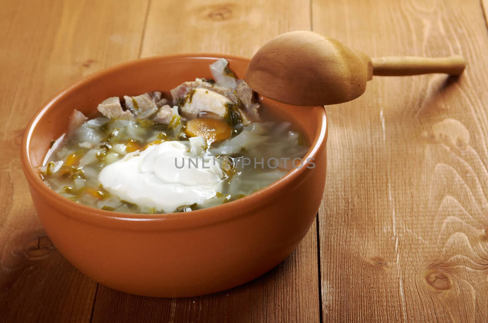  Russian national cabbage soup - Green sorrel   stchi with sour cream