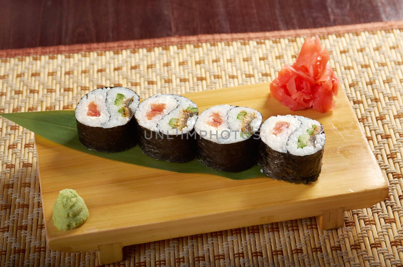Japanese sushi  traditional japanese food.Roll made of Smoked fish